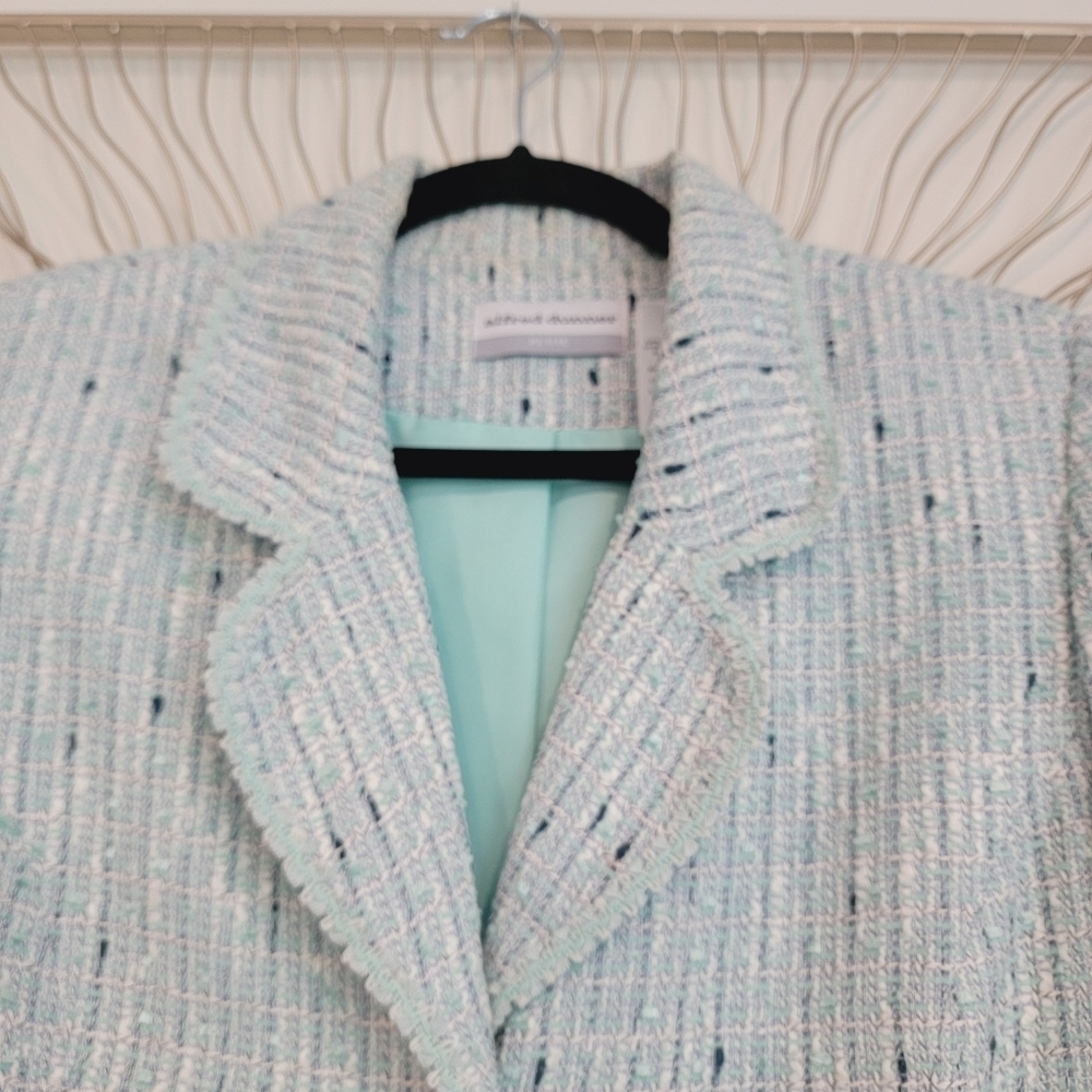 Alfred Dunner Blue White Aqua Boucle Tweed Suit Blazer Jacket 14 Petite - Picture 9 of 15